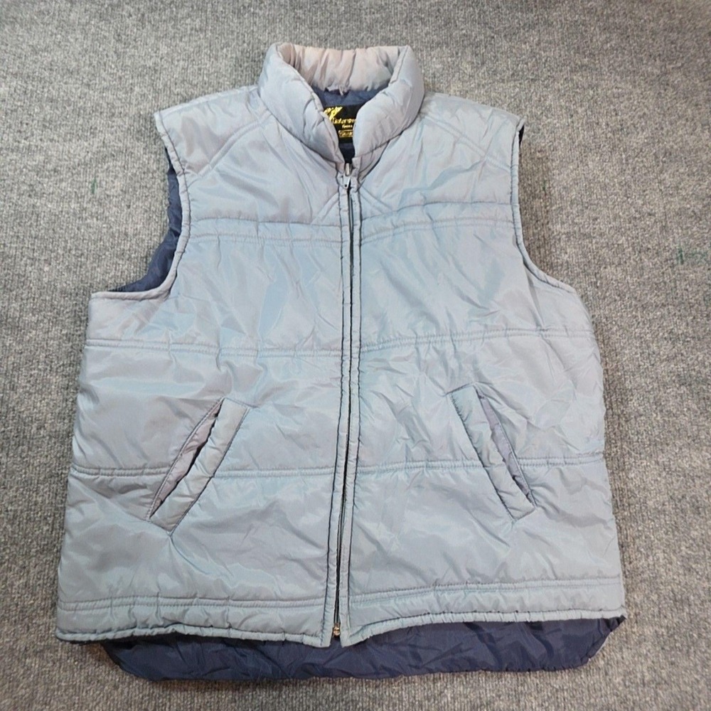 Vintage Sears Vest Mens Large Gray Nylon Quilted Full Zip Padded Lined Outdoor